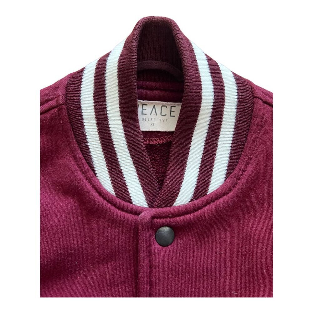 PEACE COLLECTIVE - HOME IS TORONTO Button-Up Varsity Jacket - XS - Red/Burgundy - Picture 3 of 6